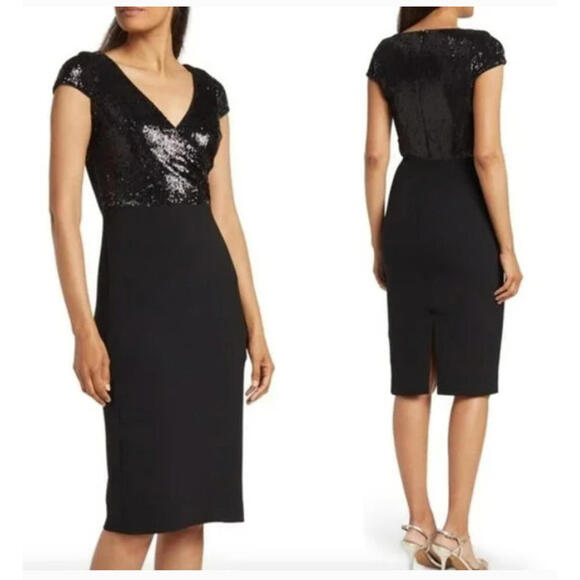 Dress the Population Dresses & Skirts - NWT Dress The Population Jaleah Black Sequin Cap Sleeve Sheath Dress